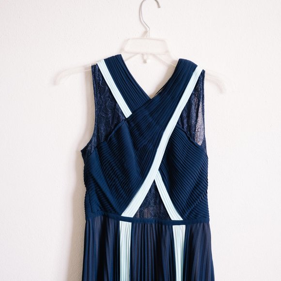 BCBG MAXAZRIA Maxi Pleated Evening Gown with Subtle Transparencies - Size 6 - Picture 4 of 13